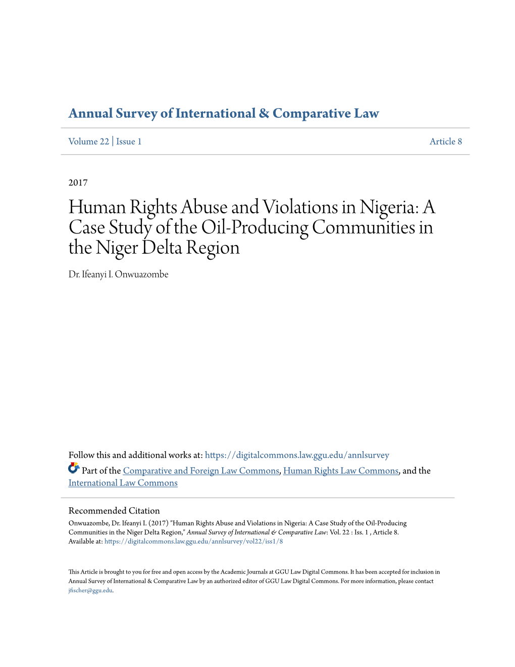 Human Rights Abuse and Violations in Nigeria: a Case Study of the Oil-Producing Communities in the Niger Delta Region Dr