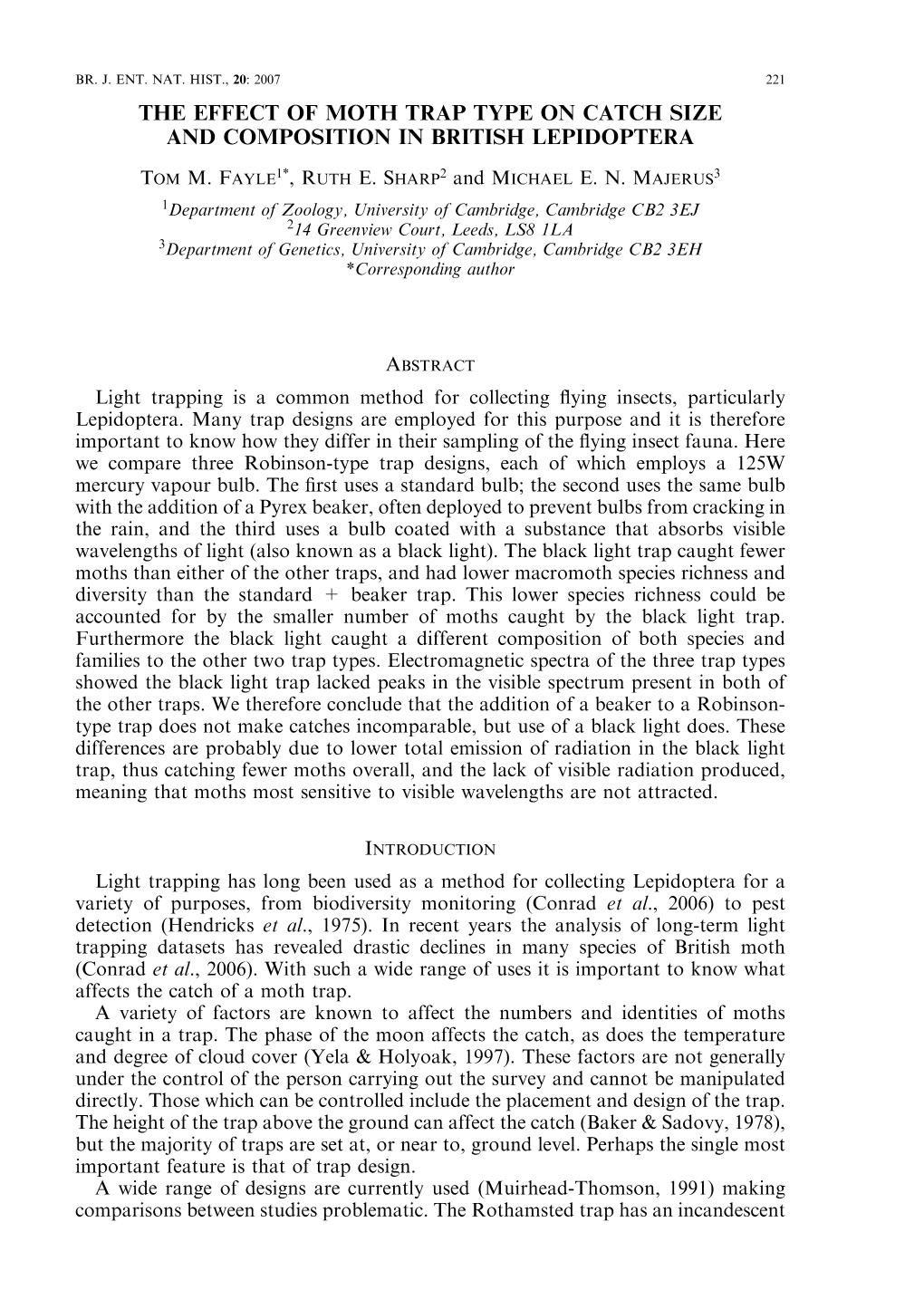 The Effect of Moth Trap Type on Catch Size and Composition in British Lepidoptera