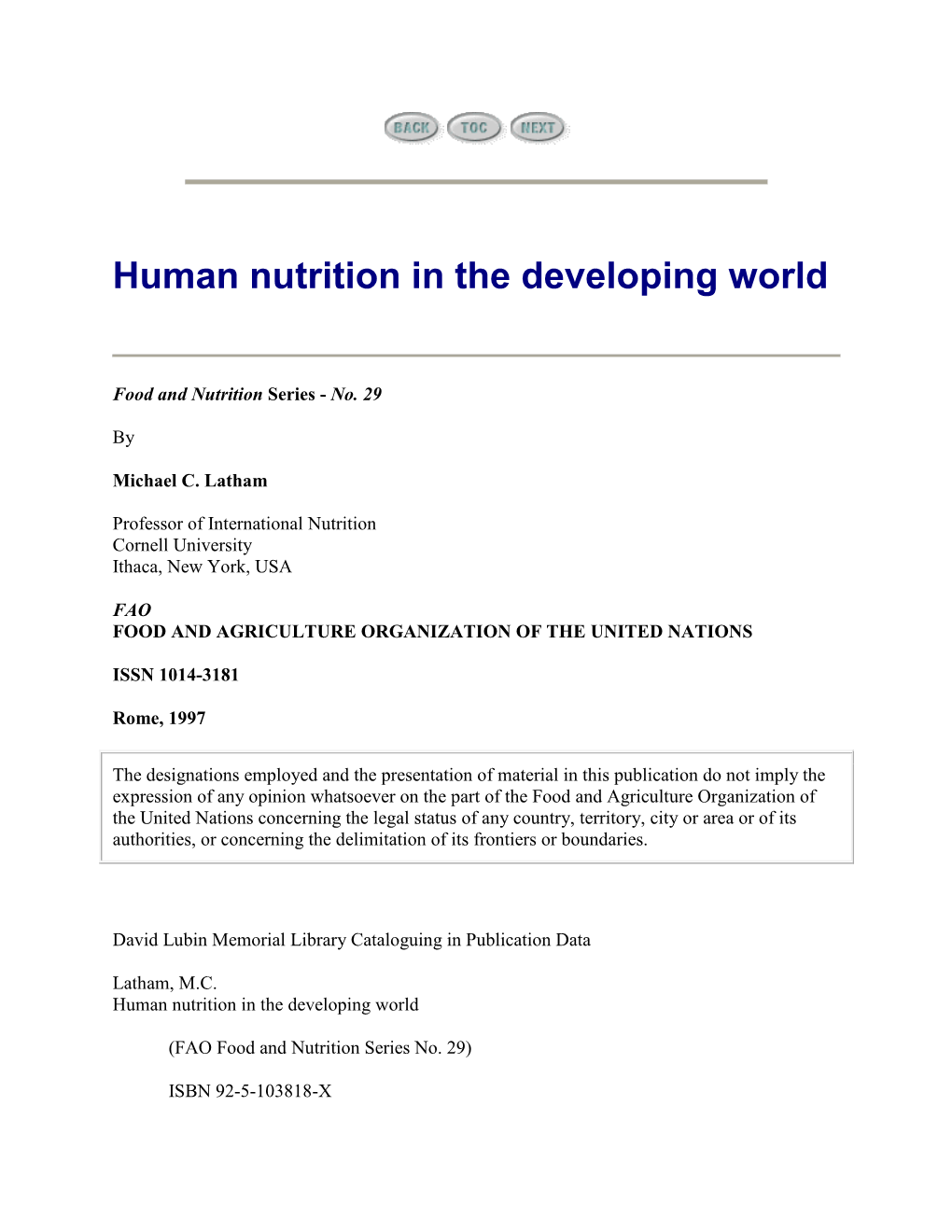 Human Nutrition in the Developing World
