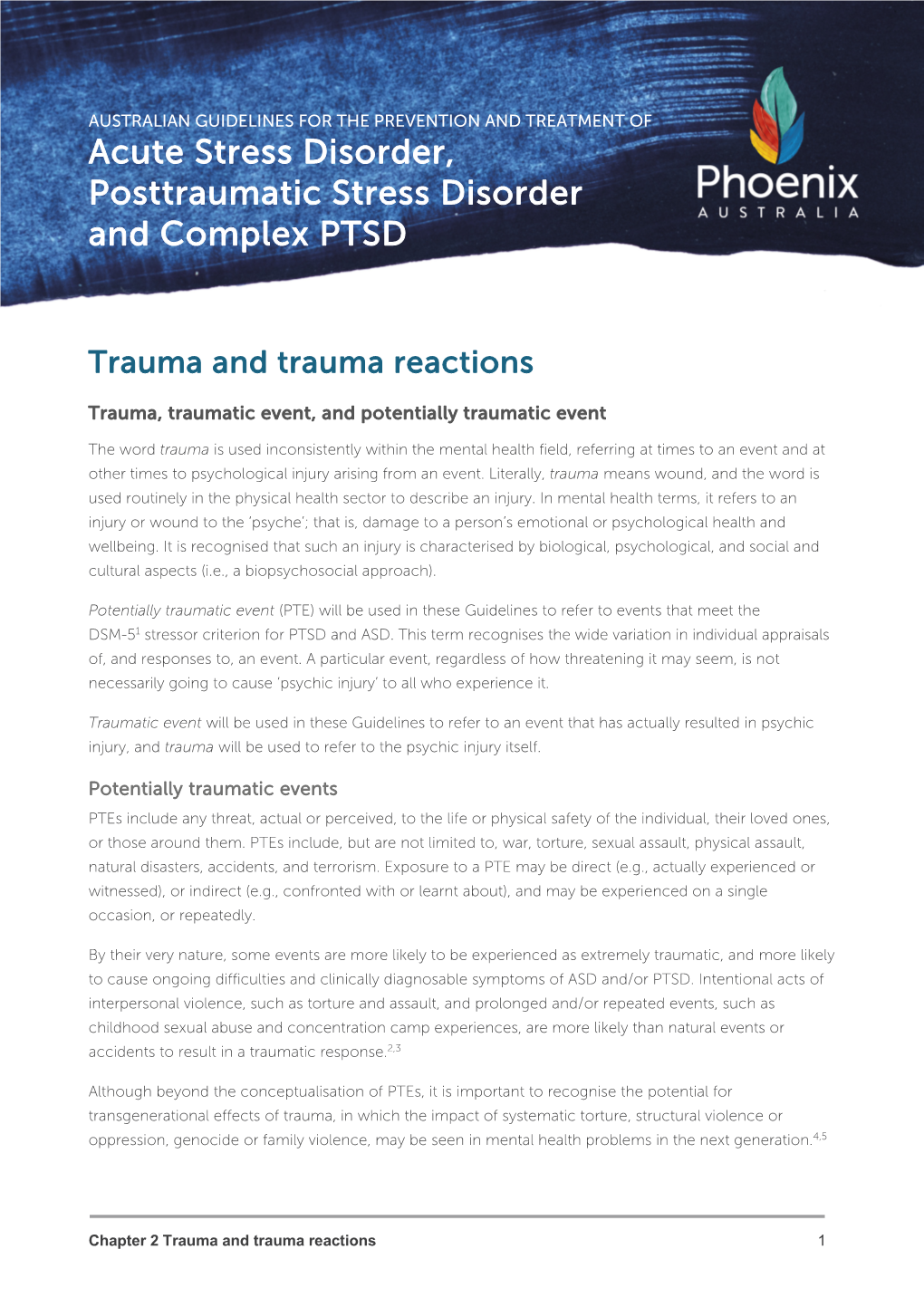 Acute Stress Disorder, Posttraumatic Stress Disorder and Complex PTSD