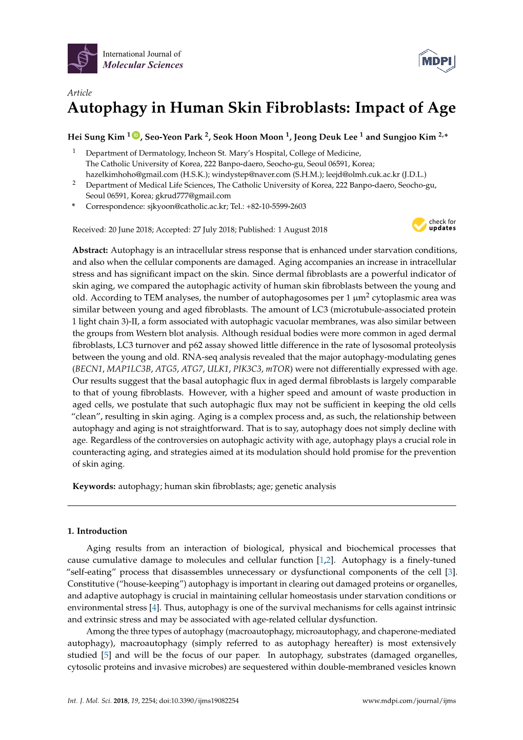 Autophagy in Human Skin Fibroblasts: Impact of Age