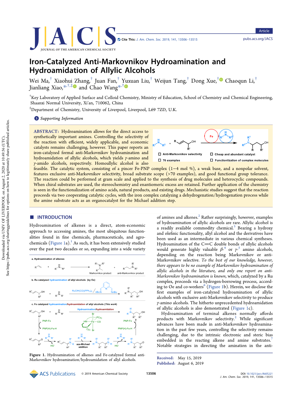 Iron-Catalyzed Anti-Markovnikov Hydroamination And