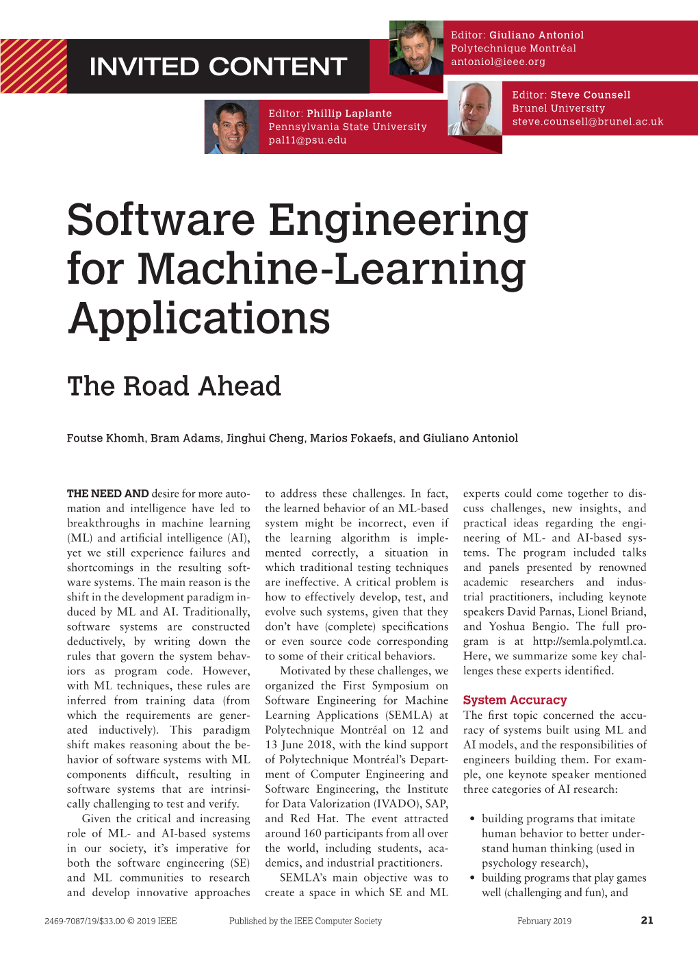 Software Engineering for Machine-Learning Applications