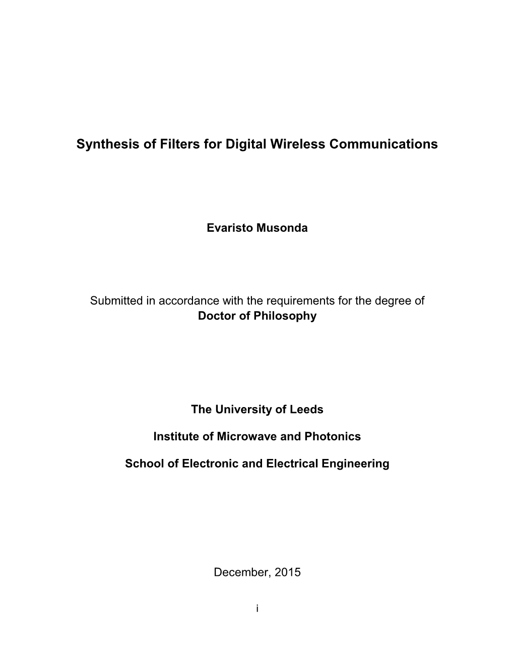 Synthesis of Filters for Digital Wireless Communications