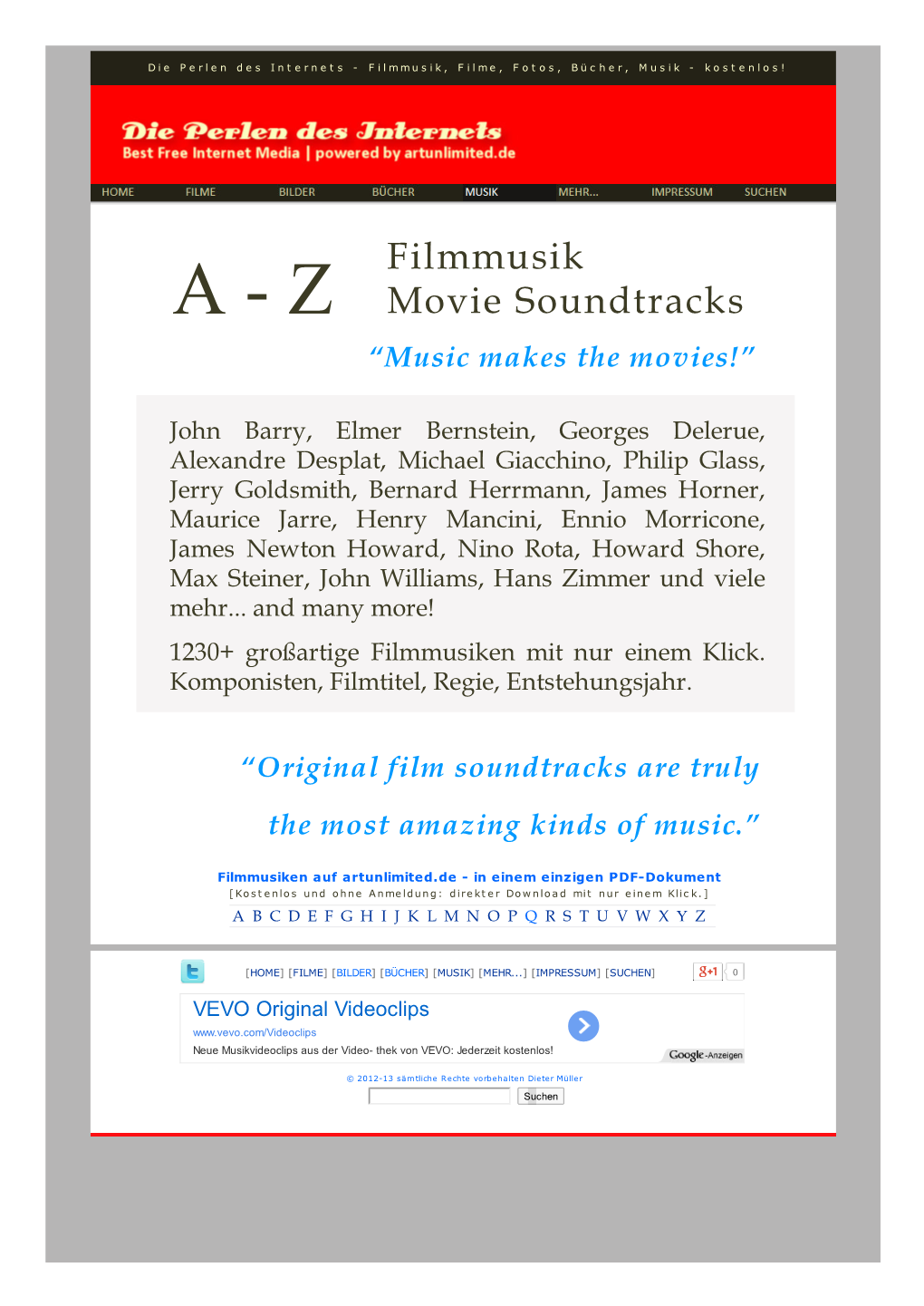 Filmmusik Movie Soundtracks Was Ist Neu? a - Z Zum Filmmusik-Blog “Music Makes the Movies!”