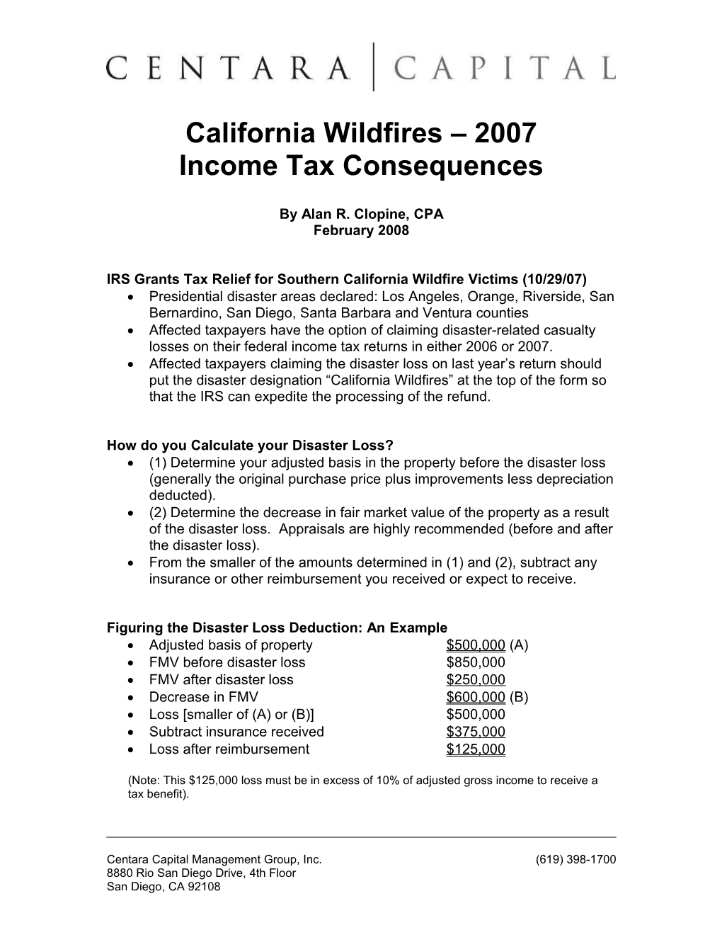 IRS Grants Tax Relief for Southern California Wildfire Victims (10/29/07)