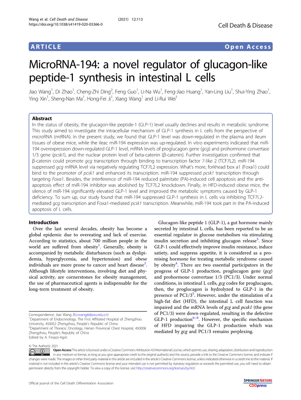 Microrna-194: a Novel Regulator of Glucagon-Like Peptide-1 Synthesis