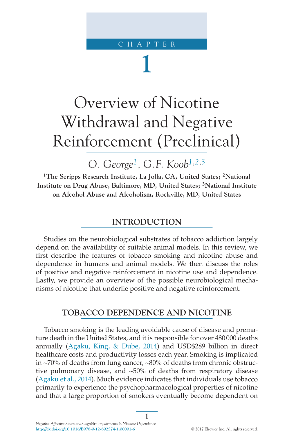 Overview of Nicotine Withdrawal and Negative Reinforcement (Preclinical) O