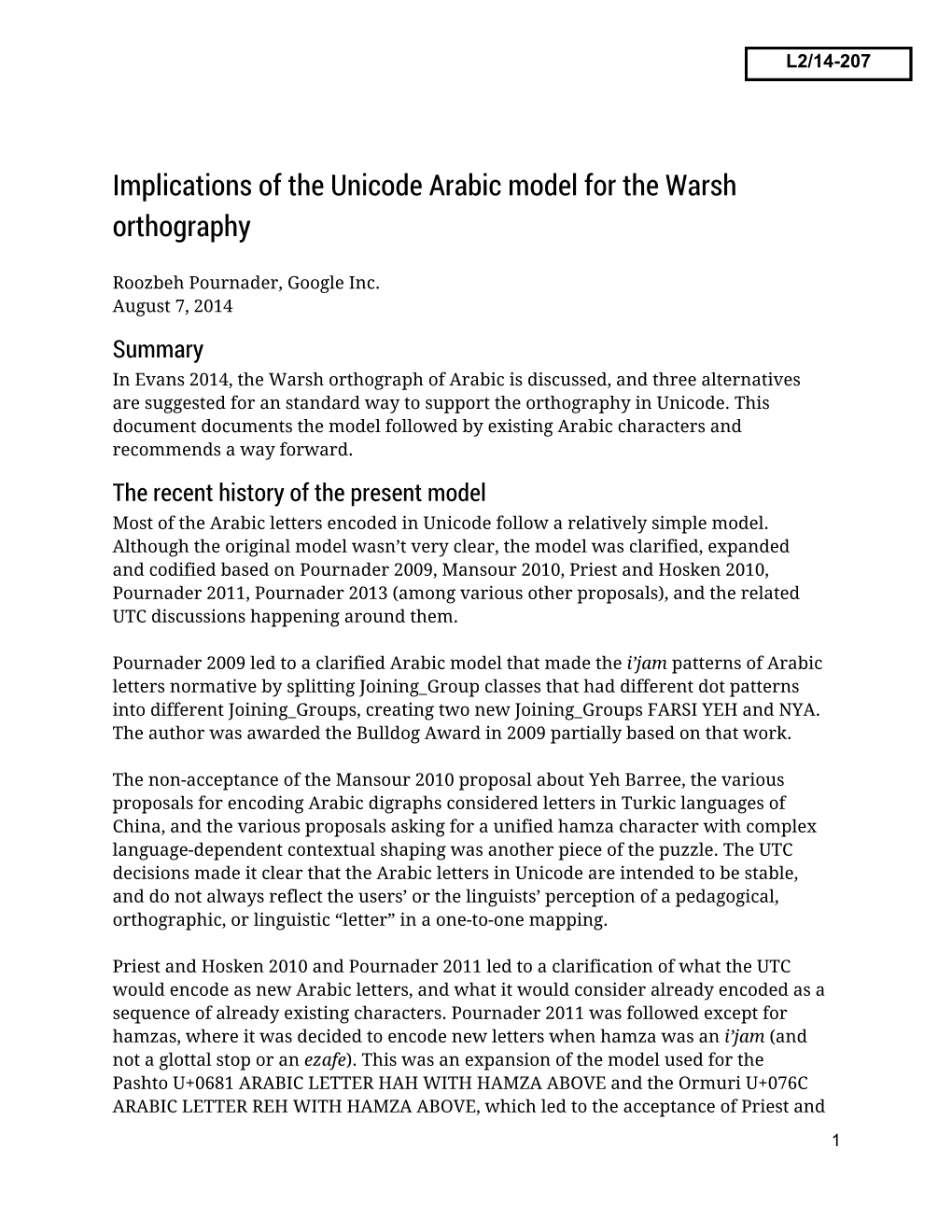 Implications of the Unicode Arabic Model for the Warsh Orthography