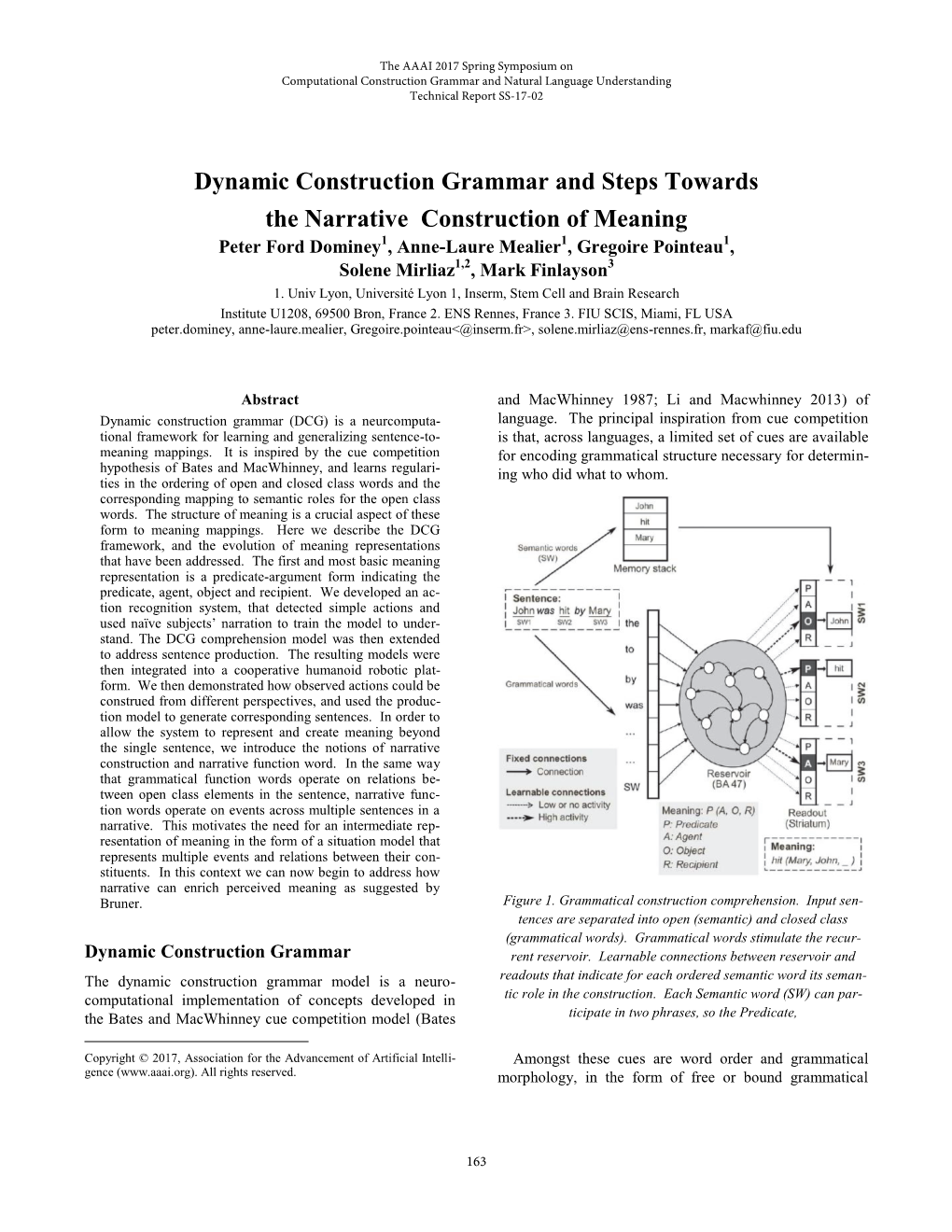 Dynamic Construction Grammar and Steps Towards the Narrative