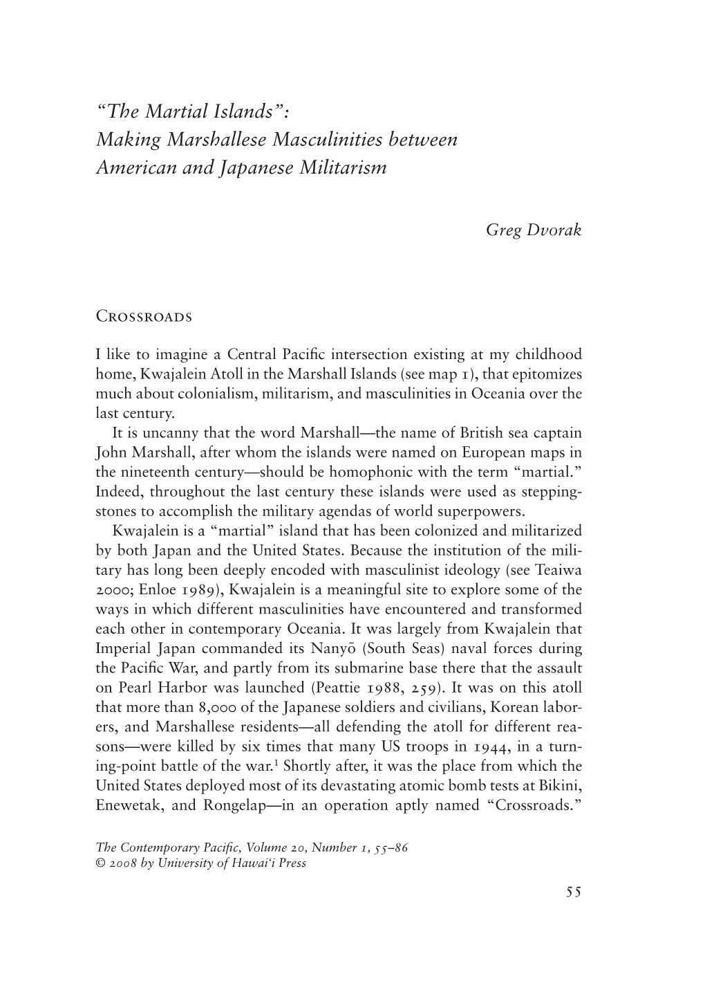 “The Martial Islands”: Making Marshallese Masculinities Between American and Japanese Militarism