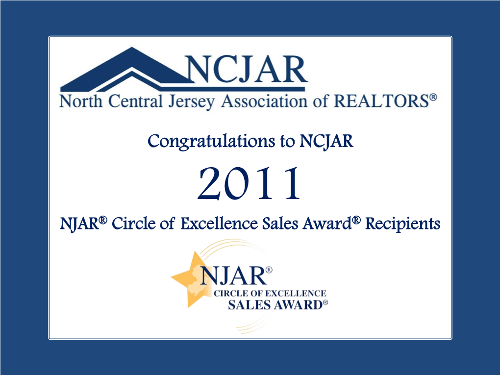 2011 NJAR Circle of Excellence Sales Award® Recipients