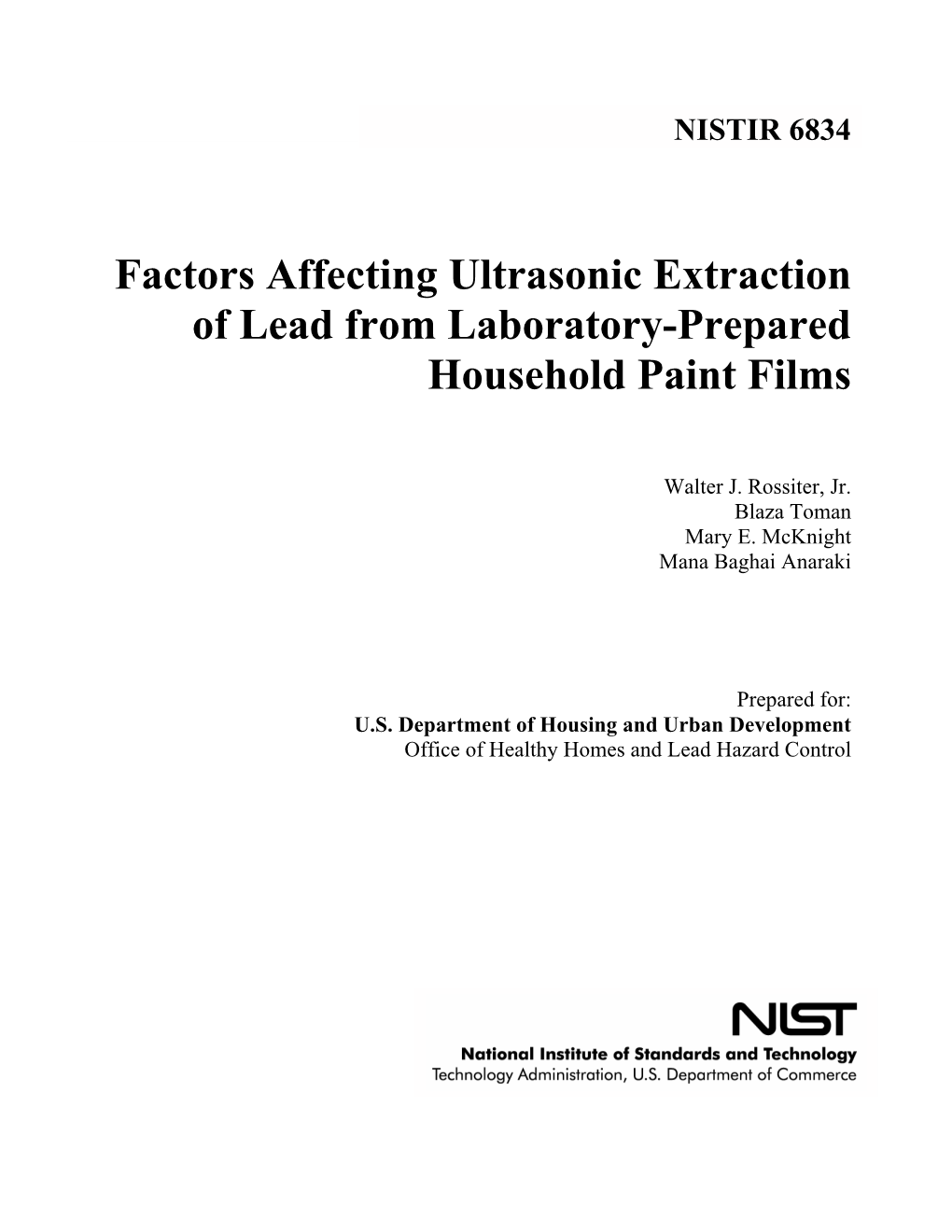 Factors Affecting Ultrasonic Extraction of Lead from Laboratory-Prepared Household Paint Films