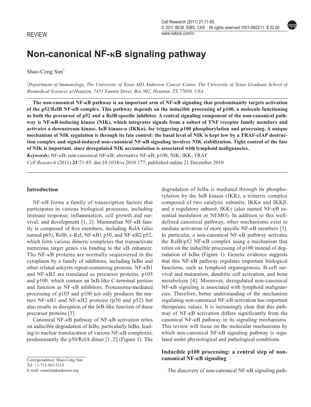 Non-Canonical NF-Κb Signaling Pathway