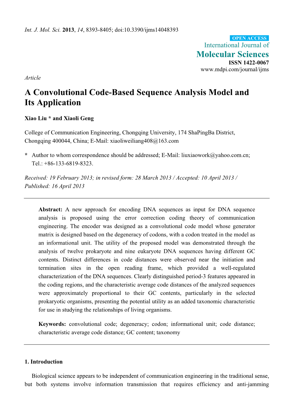 A Convolutional Code-Based Sequence Analysis Model and Its Application