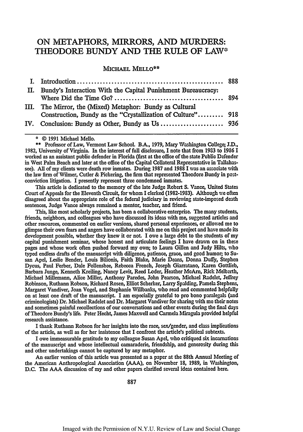 On Metaphors, Mirrors, and Murders: Theodore Bundy and the Rule of Law*