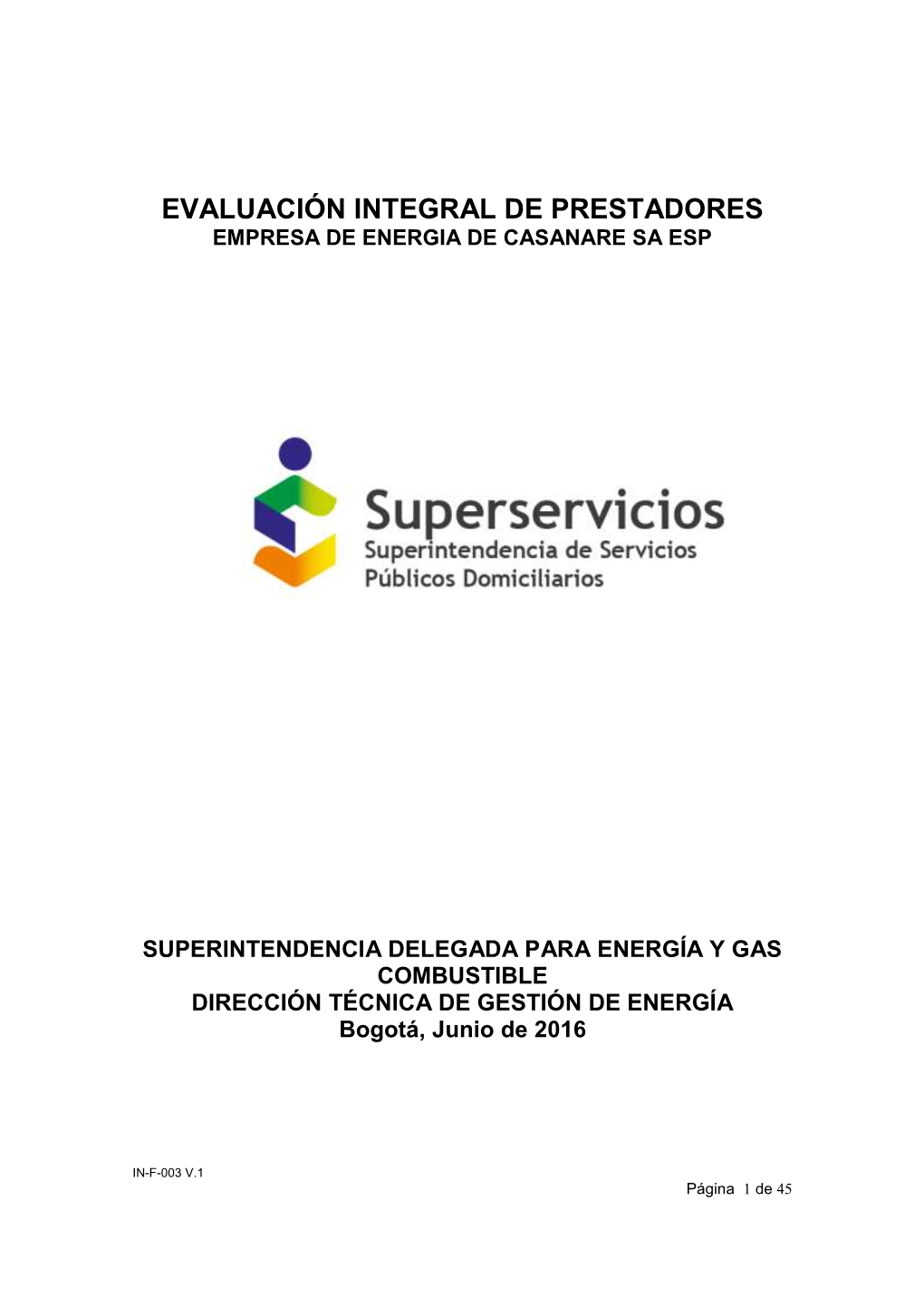 Evaluación Integral De Prestadores Empresas De Energía De Casanare