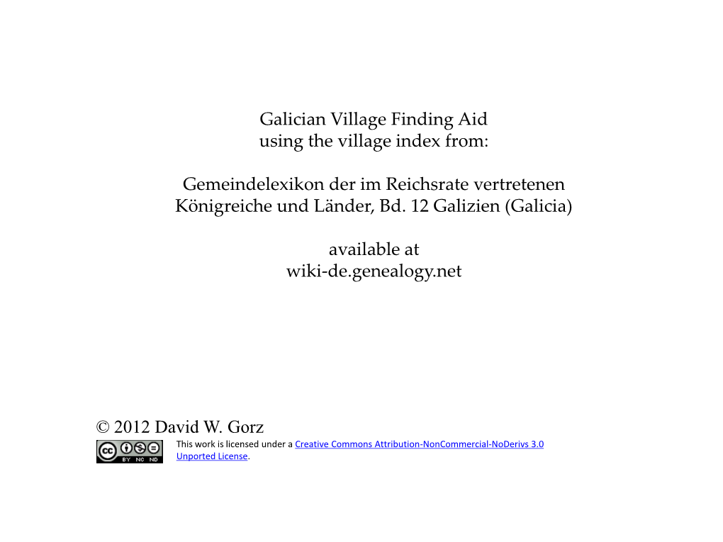 Galician Village Finding Aid Using the Village Index From