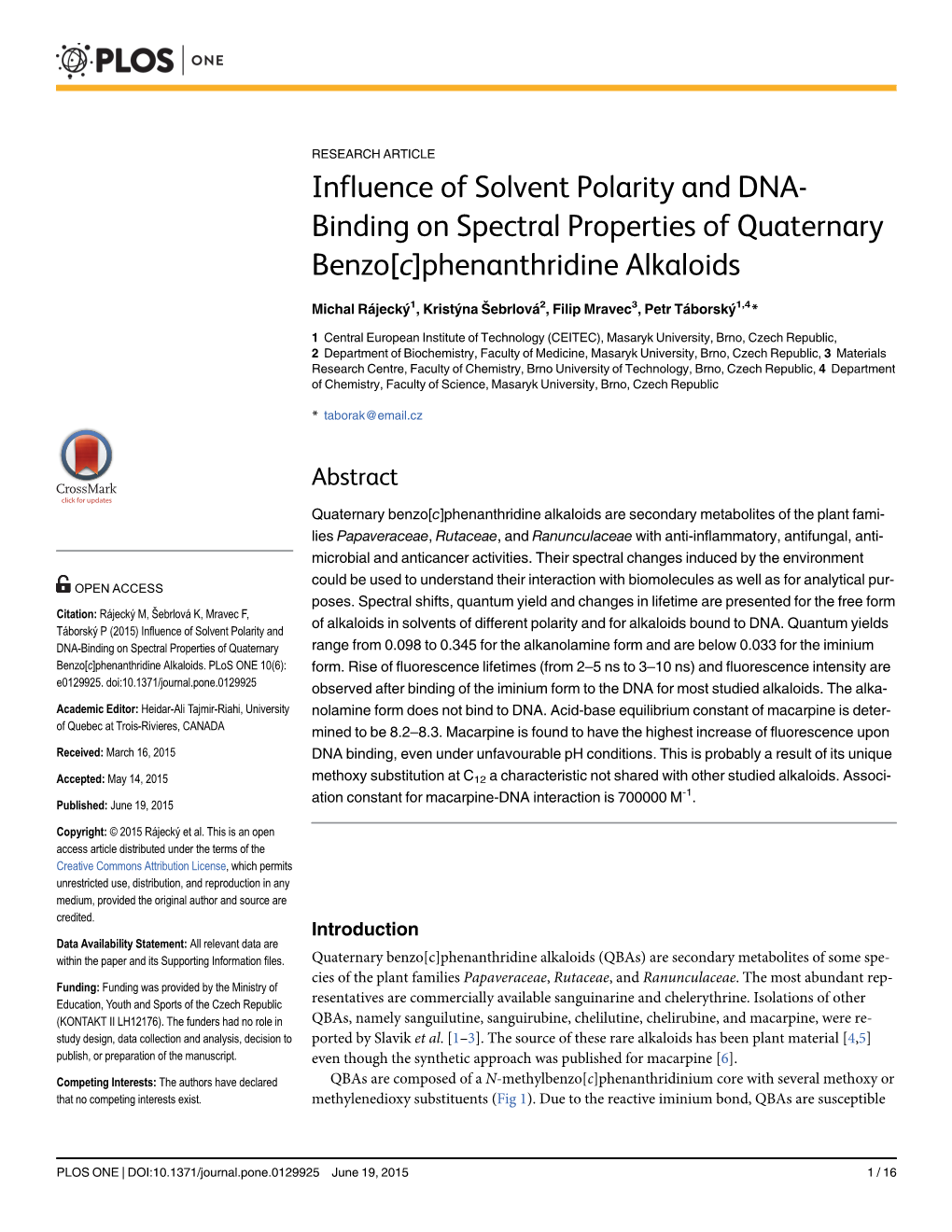 Influence of Solvent Polarity and DNA-Binding on Spectral