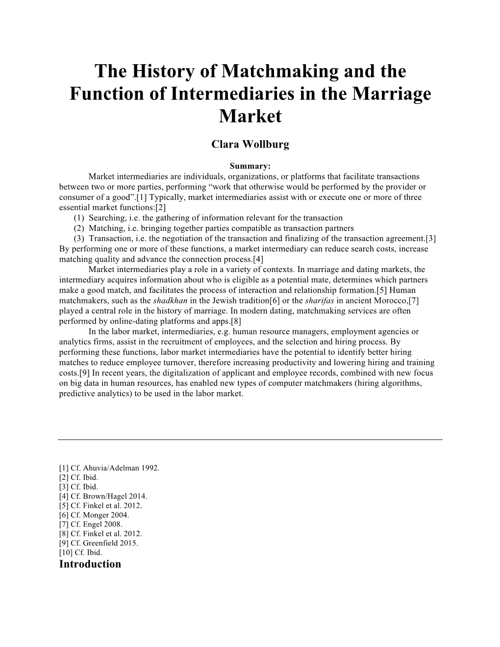 Matchmaking and Marriage Intermediaries