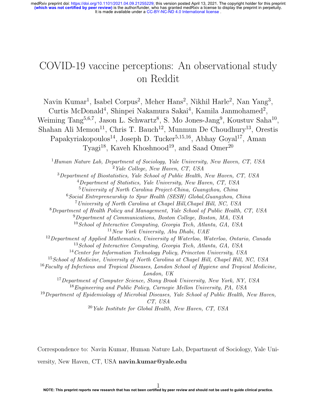 COVID-19 Vaccine Perceptions: an Observational Study on Reddit