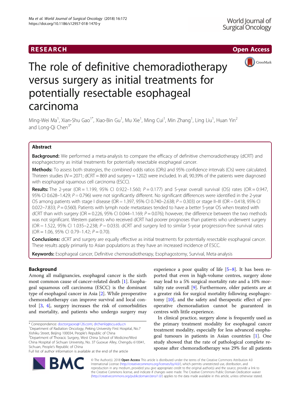 The Role of Definitive Chemoradiotherapy Versus Surgery