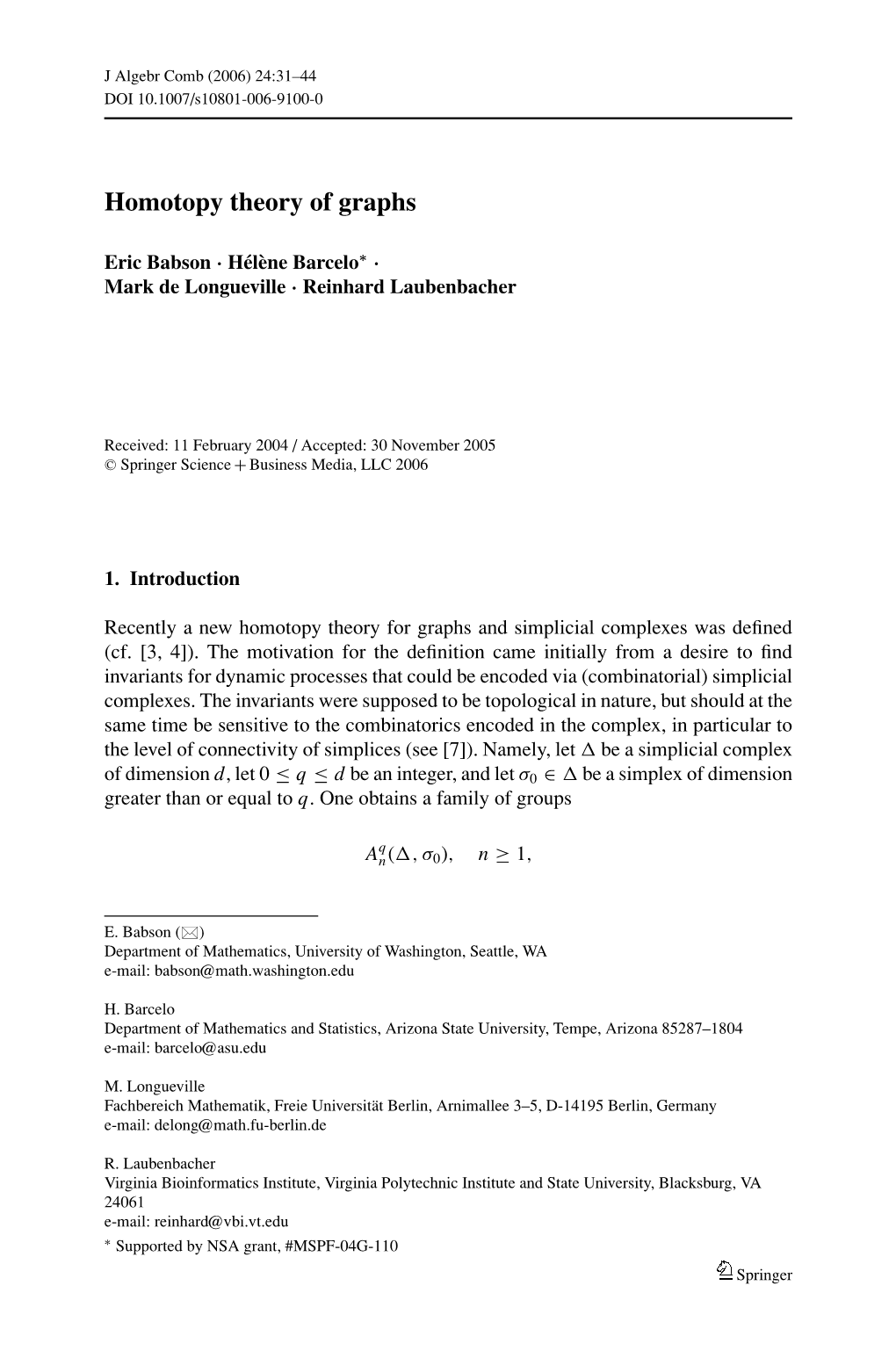 Homotopy Theory of Graphs