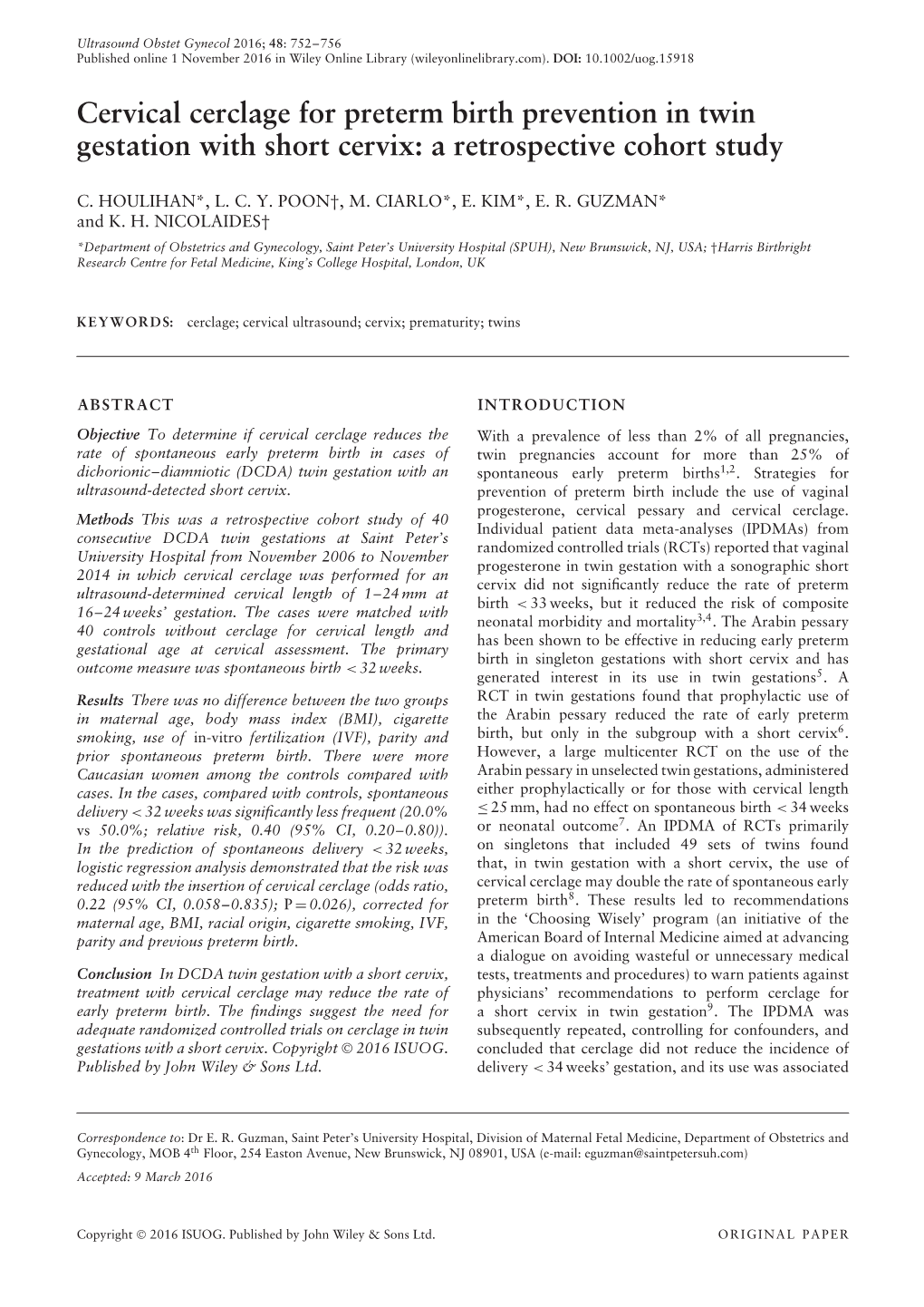 Cerclage for Preterm Birth Prevention in Twin Gestation with Short Cervix: a Retrospective Cohort Study