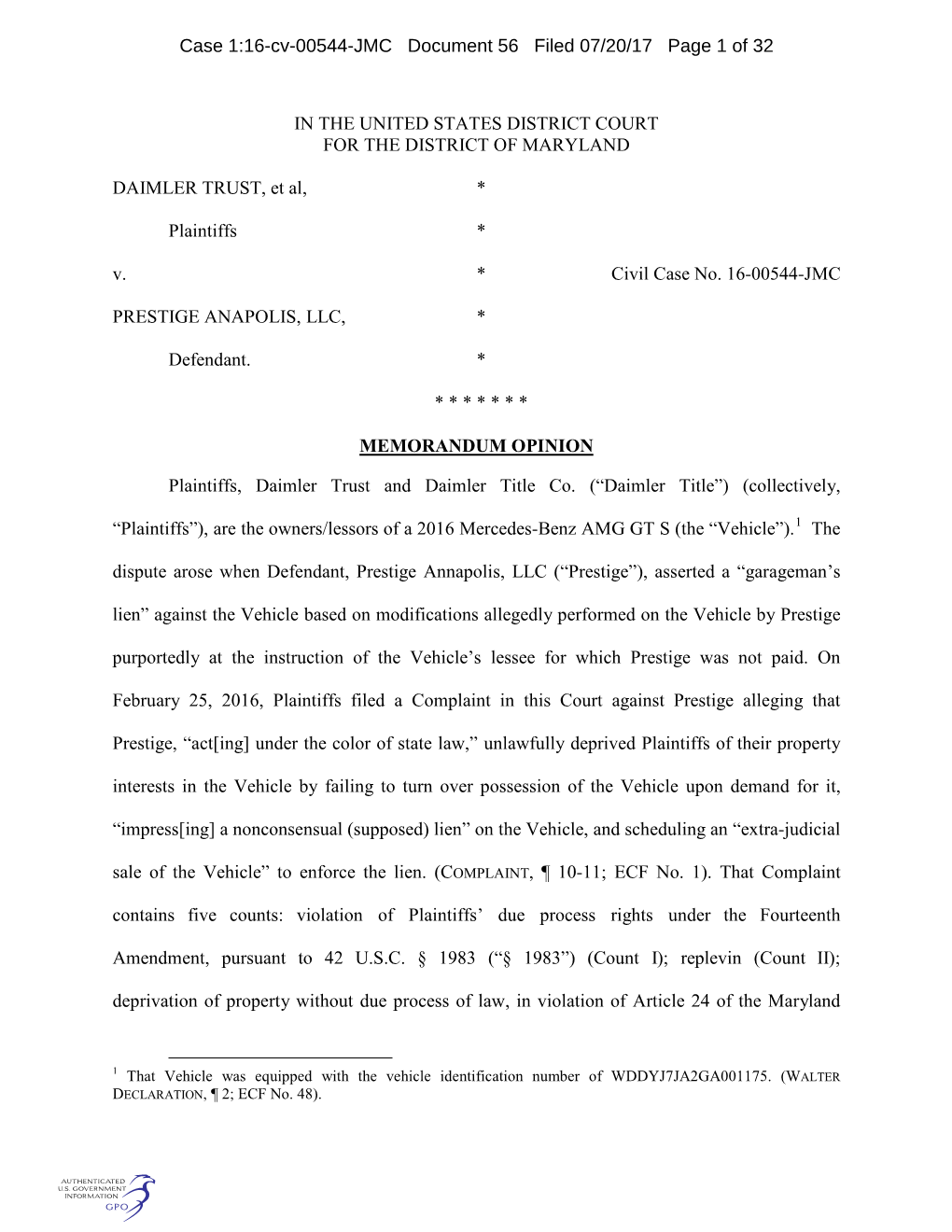 Case 1:16-Cv-00544-JMC Document 56 Filed 07/20/17 Page 1 of 32