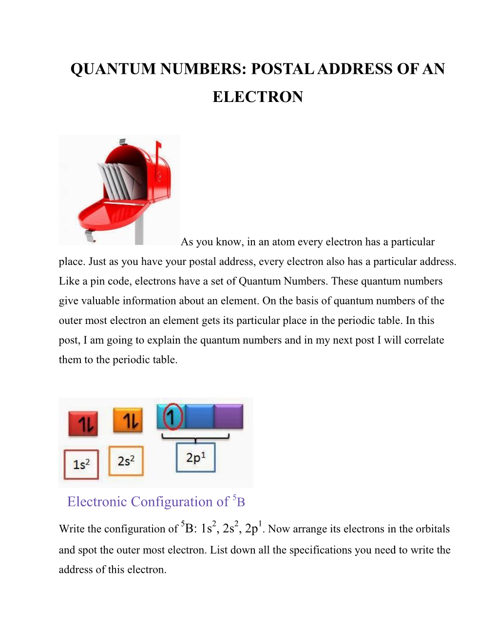 Quantum Numbers: Postal Address of an Electron