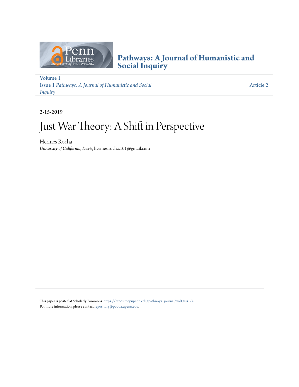 Just War Theory: a Shift in Perspective