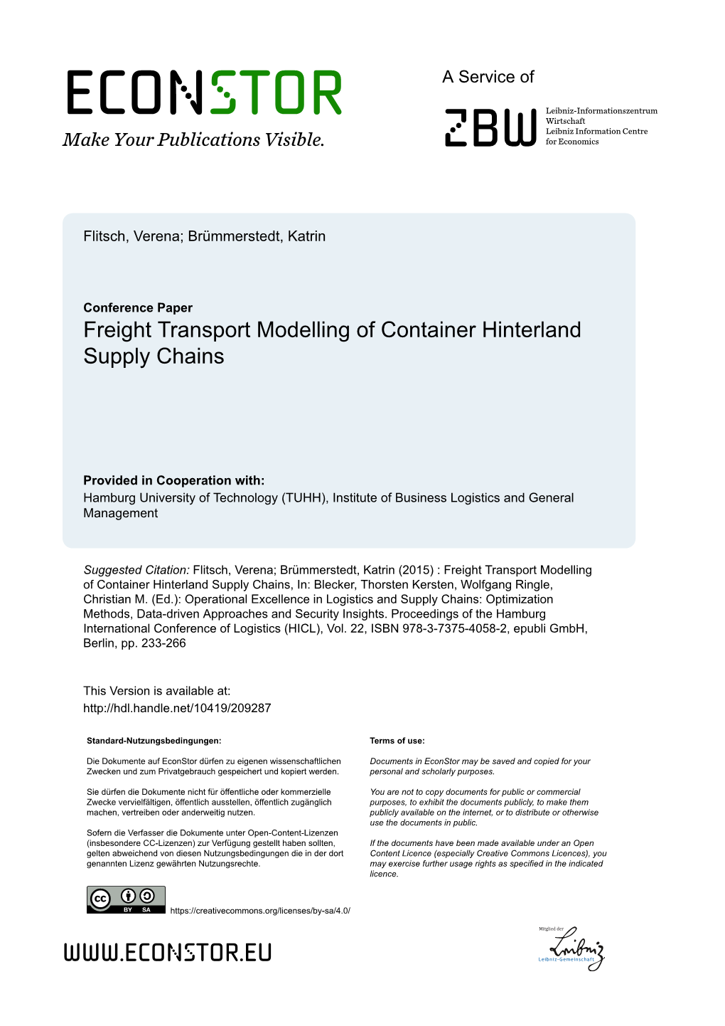 Freight Transport Modelling of Container Hinterland Supply Chains