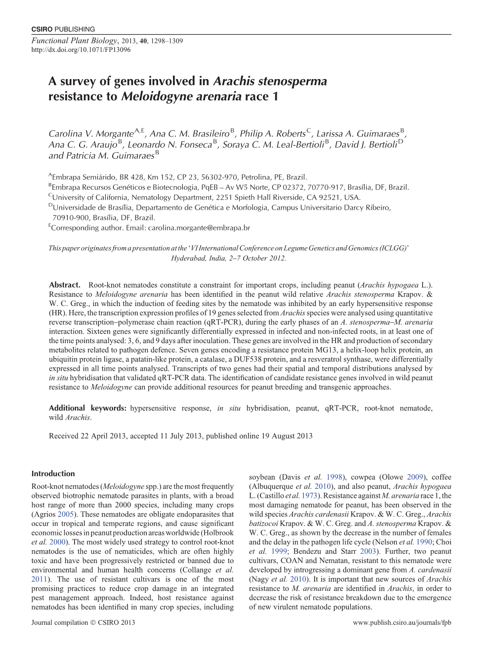 A Survey of Genes Involved in Arachis Stenosperma Resistance to Meloidogyne Arenaria Race 1