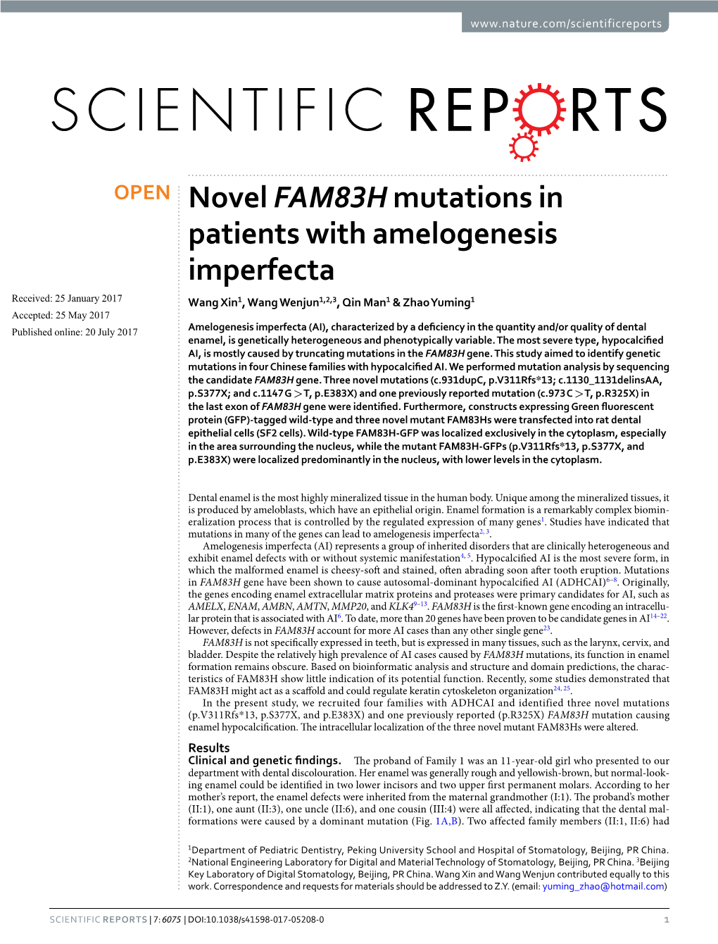 Novel FAM83H Mutations in Patients with Amelogenesis Imperfecta