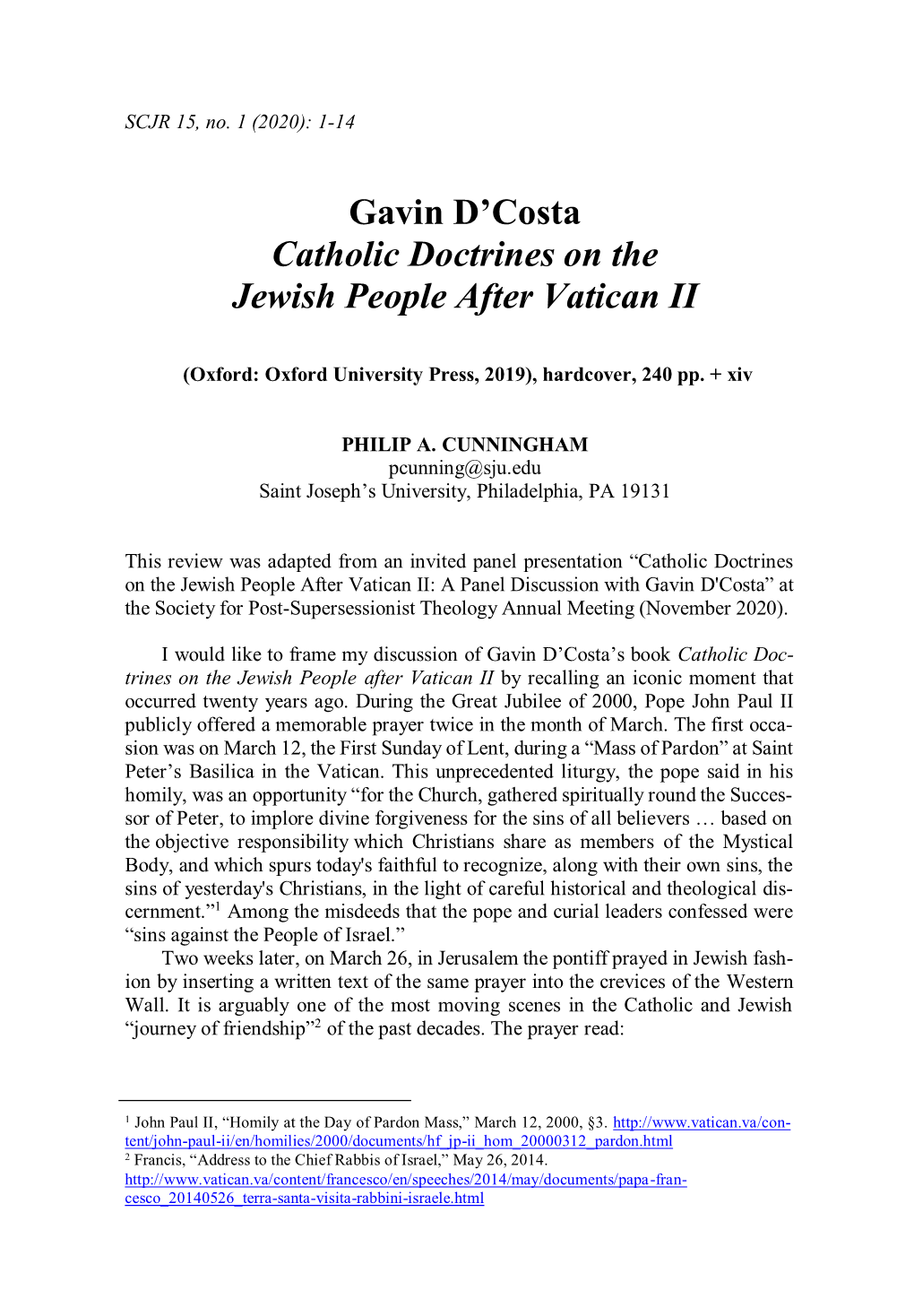 Gavin D'costa Catholic Doctrines on the Jewish People After Vatican II