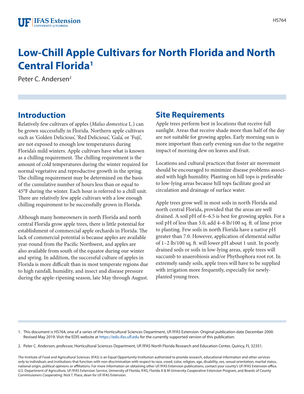 Low-Chill Apple Cultivars for North Florida and North Central Florida1 Peter C