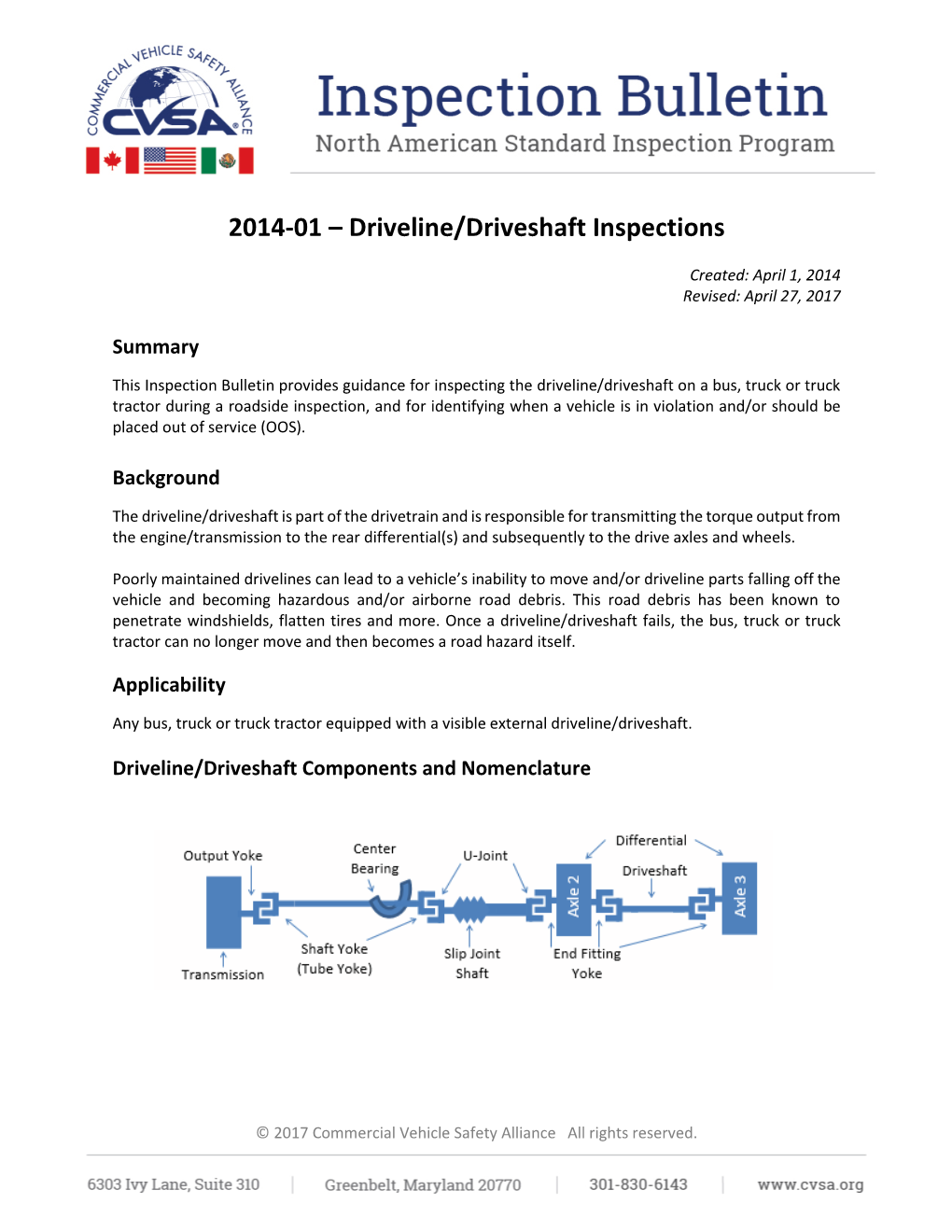 2014-01 – Driveline/Driveshaft Inspections