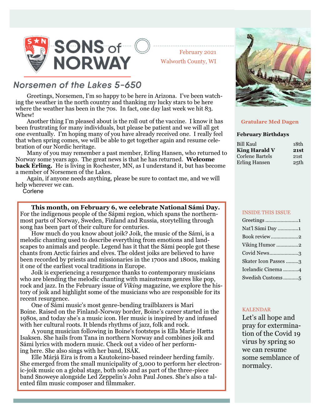 Norsemen of the Lakes Newsletter Feb. 2021