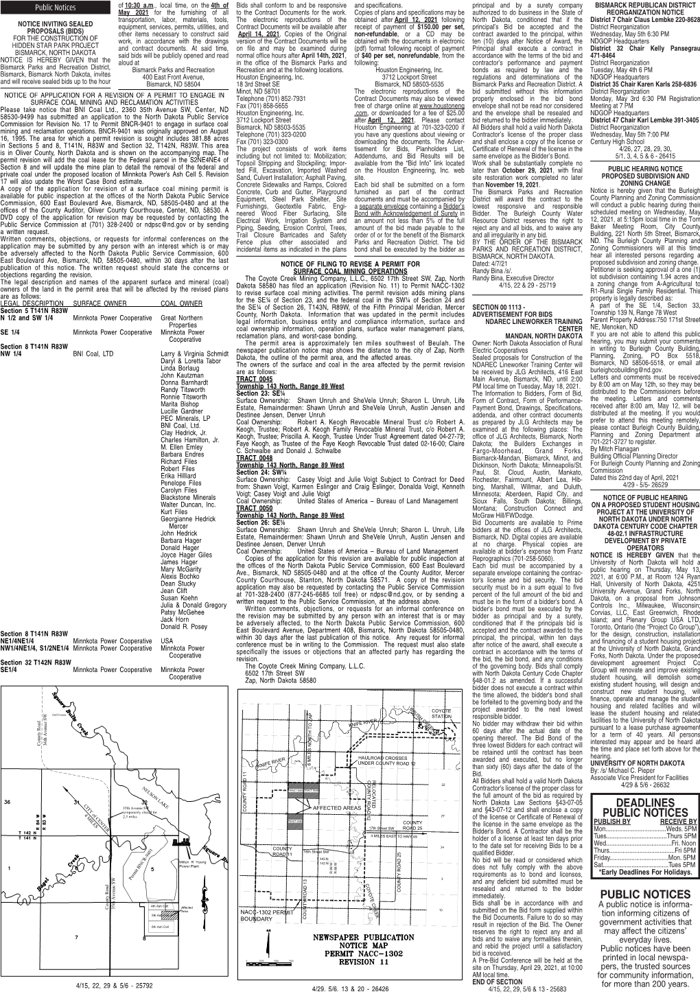 Public Notices Deadlines Public Notices