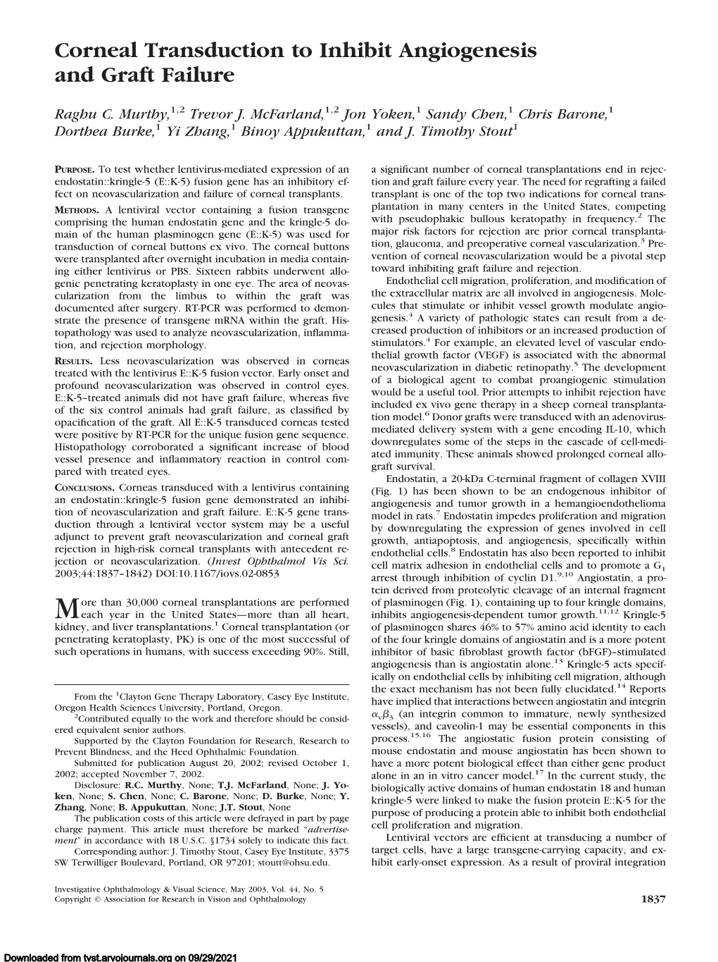 Corneal Transduction to Inhibit Angiogenesis and Graft Failure