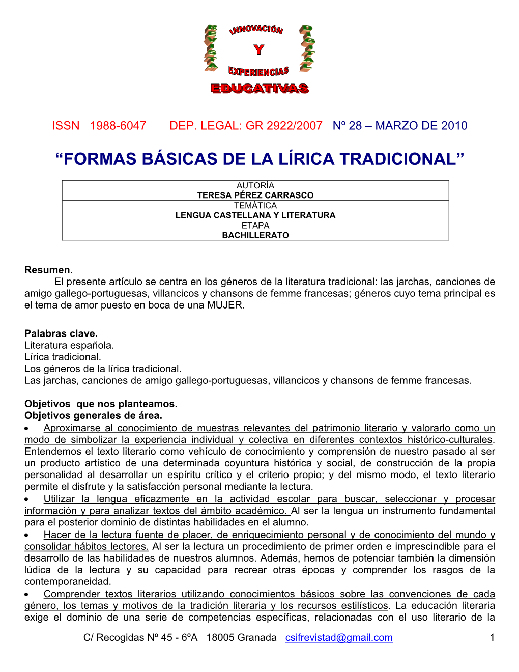 Formas Básicas De La Lírica Tradicional”