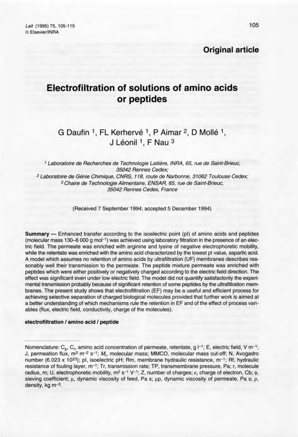 Electrofiltration of Solutions of Amino Acids Or Peptides