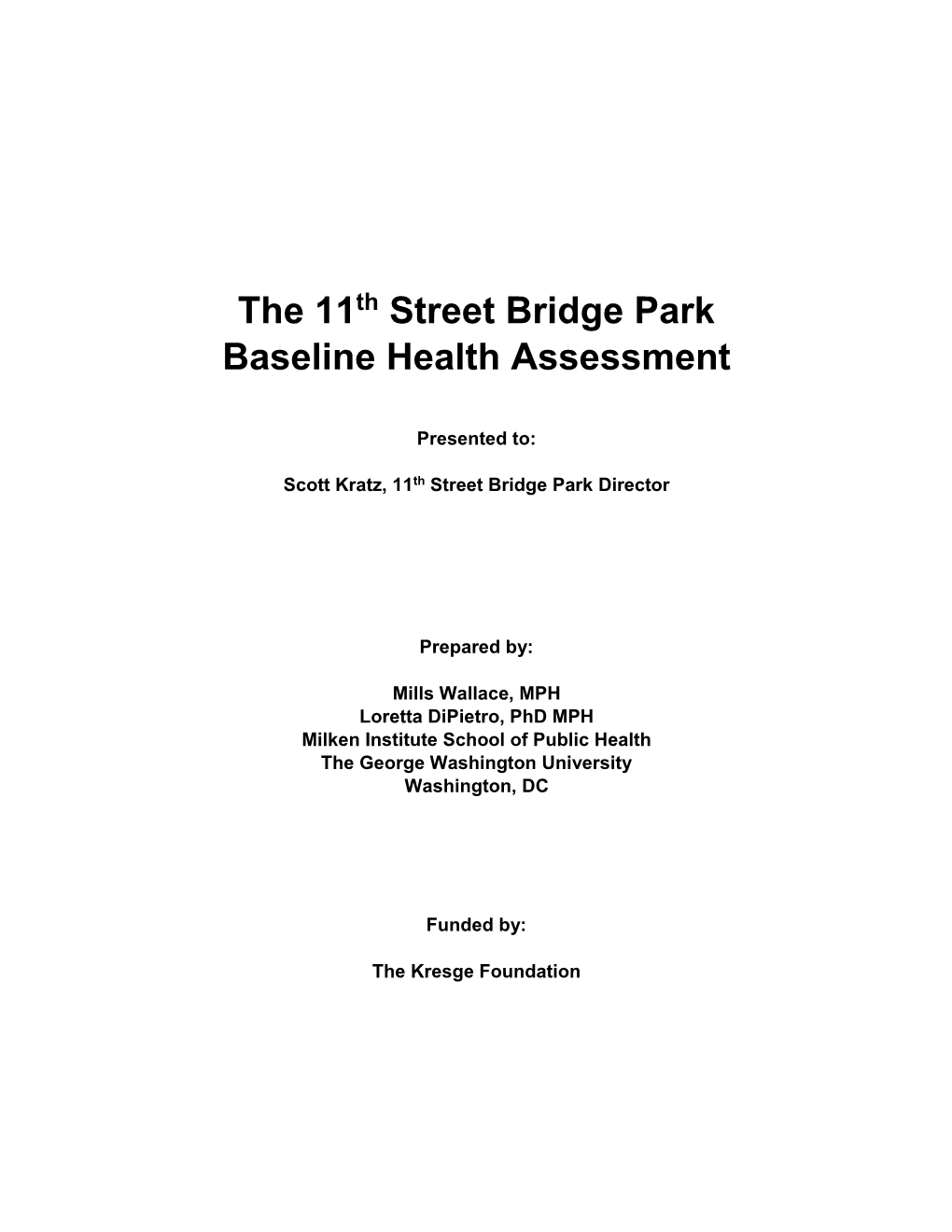 The 11Th Street Bridge Park Baseline Health Assessment