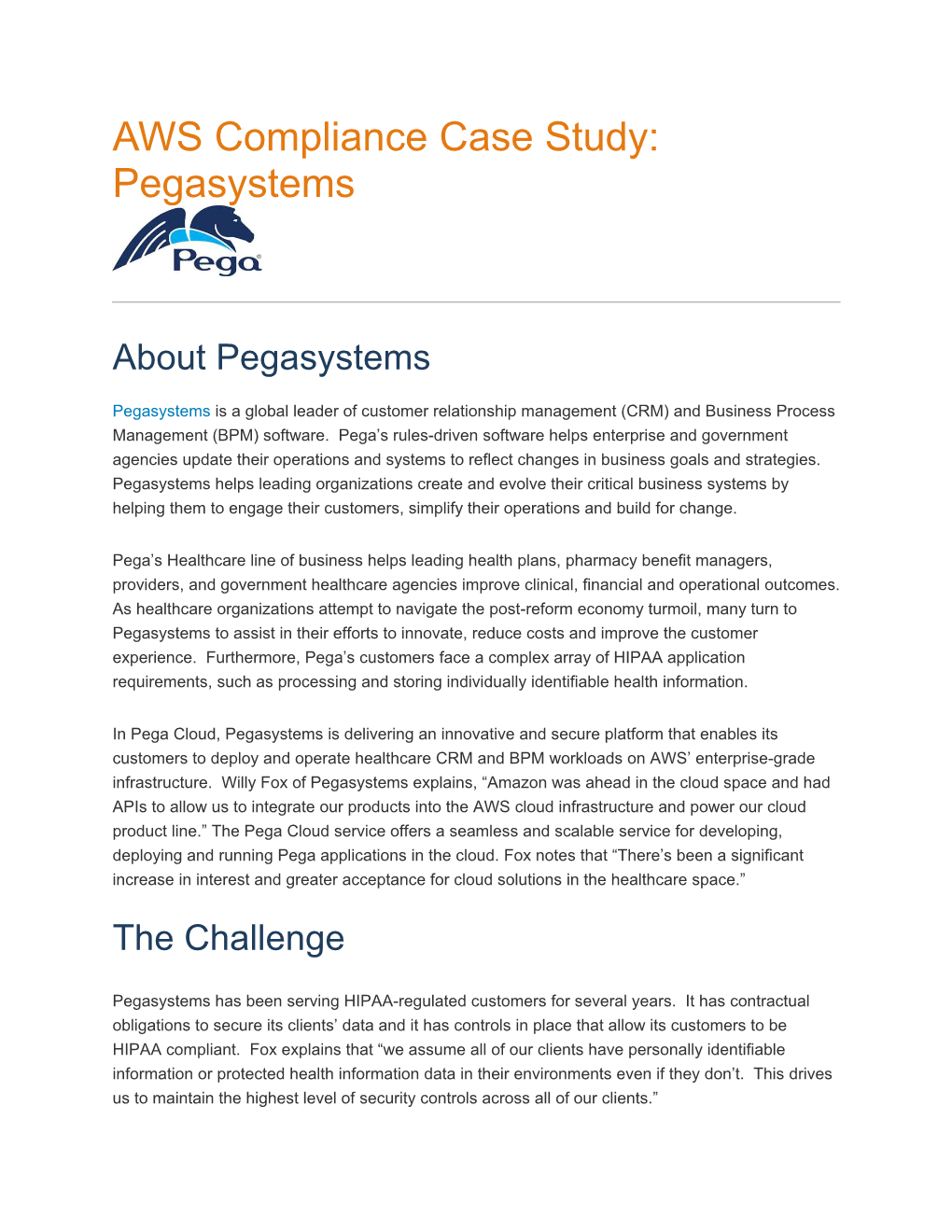 AWS Compliance Case Study: Pegasystems