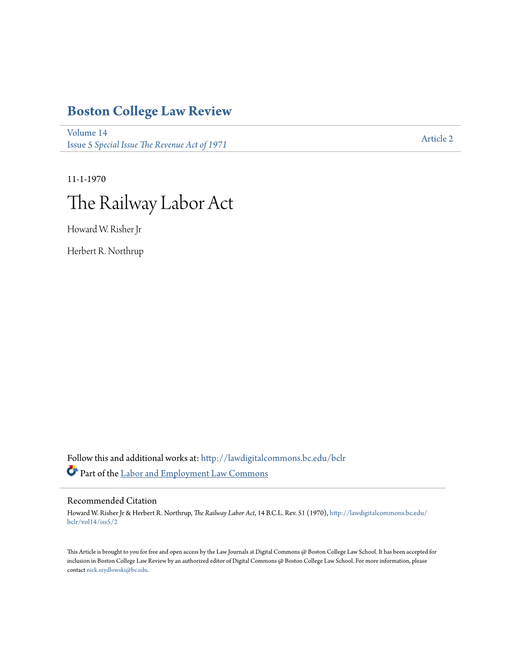 The Railway Labor Act Howard W