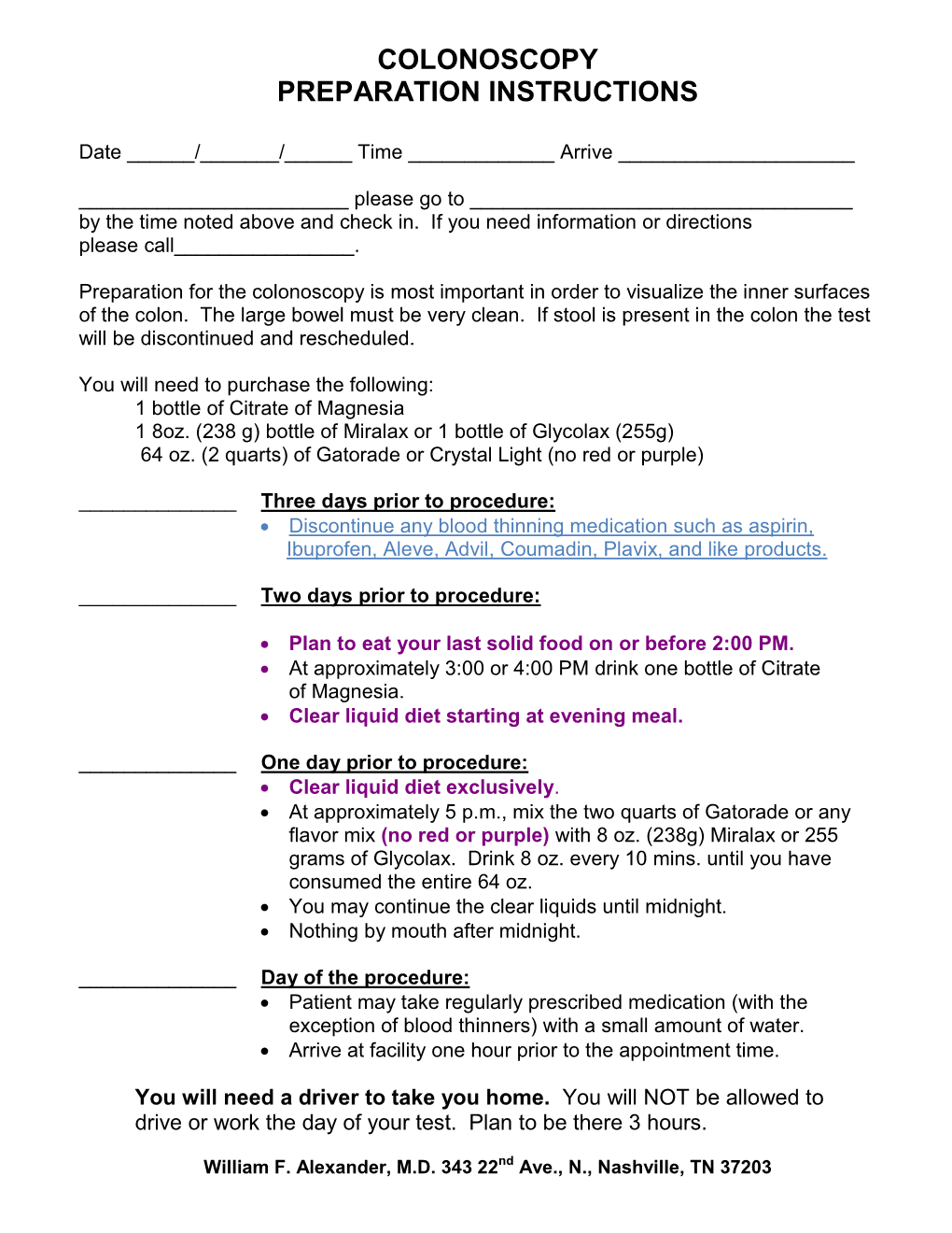 Colonoscopy Preparation Instructions