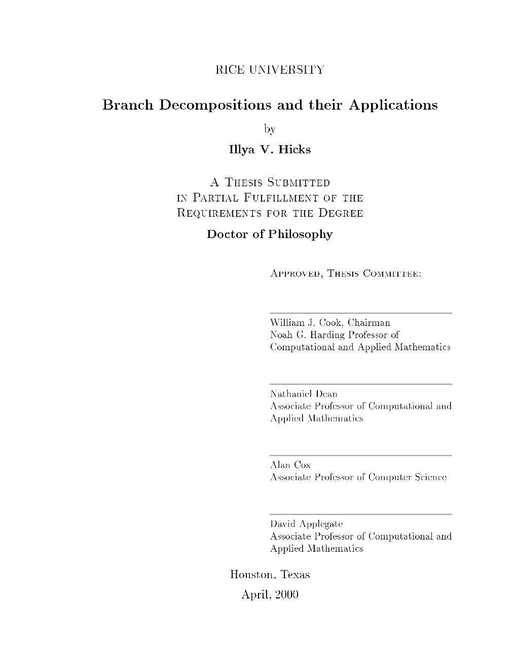 Branch Decompositions and Their Applications