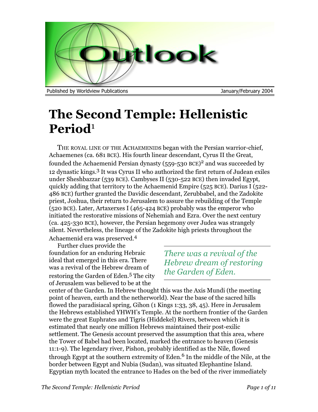 The Second Temple: Hellenistic Period1