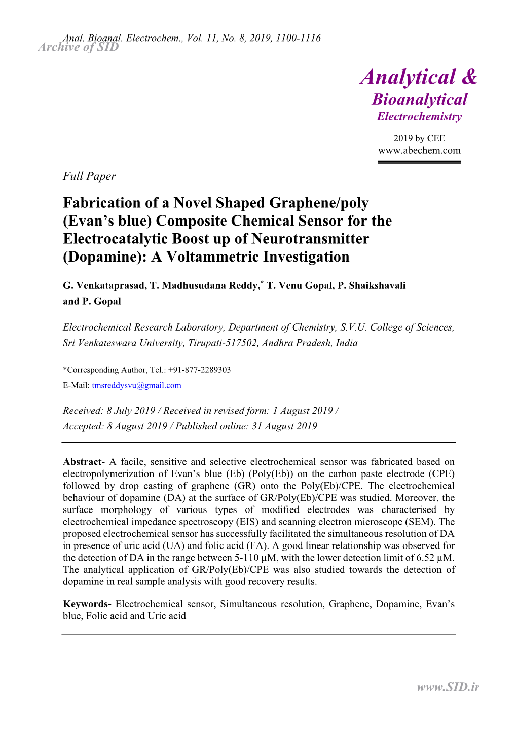 Fabrication of a Novel Shaped Graphene/Poly (Evan's Blue