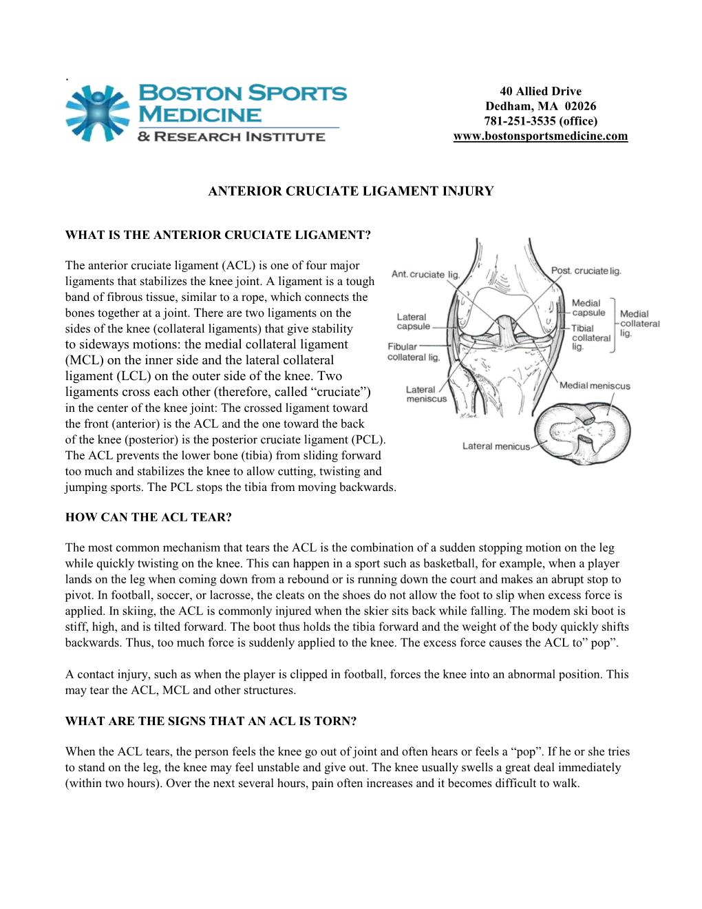 Anterior Cruciate Ligament Injury